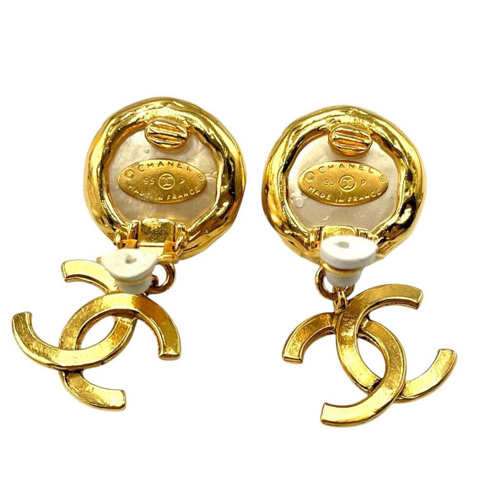 CHANEL Gold Pearl Logo Earrings - Picture 3 of 8